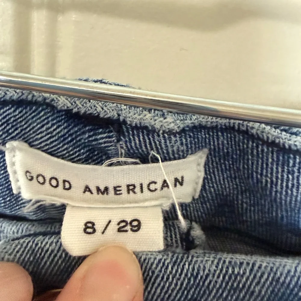 Good American Good Straight Jeans Womens Size 8 29‎  Frayed Hem Organic Cotton
